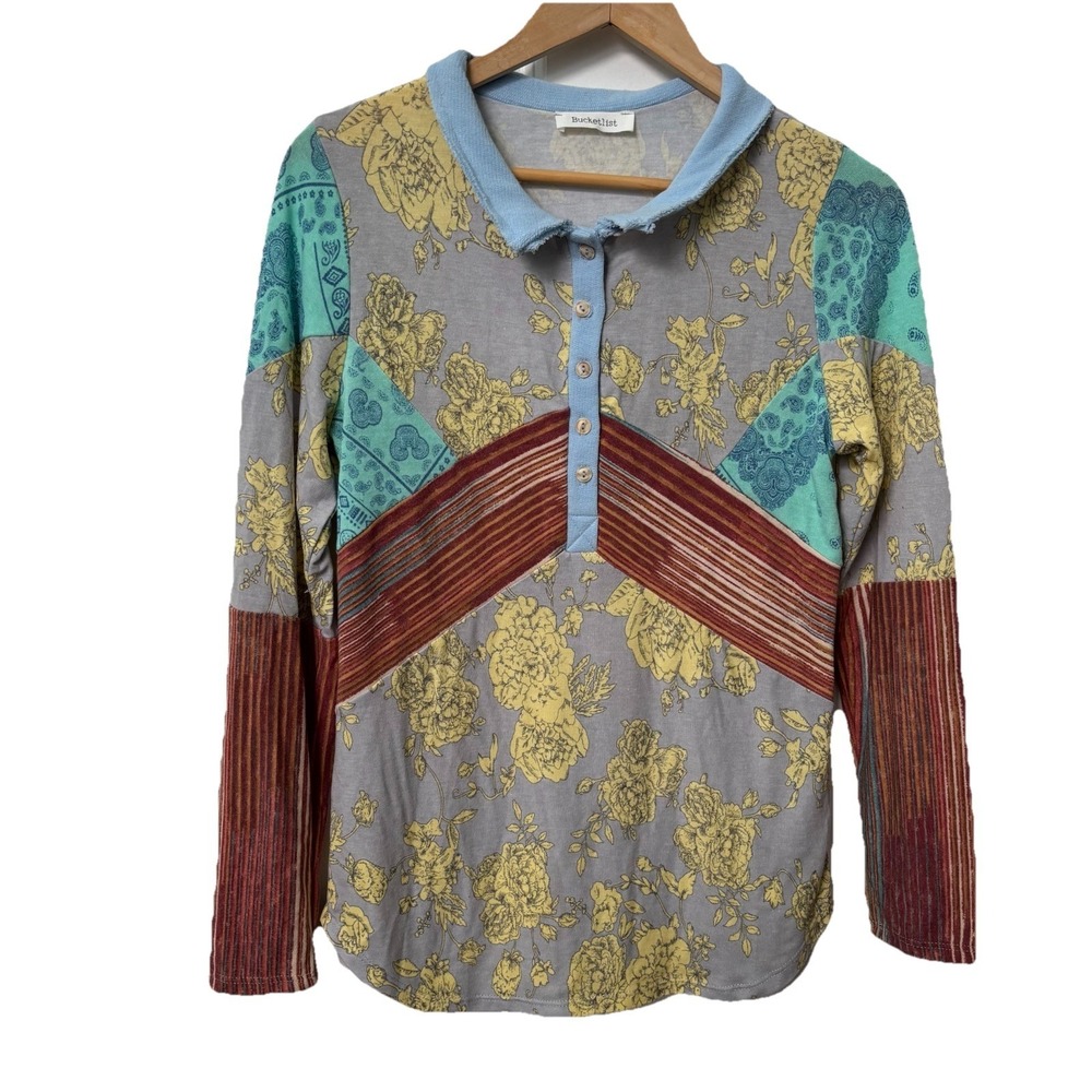 Bucketlist Bucket List Contrast Floral Print Collared Popover Shirt Womens‎ L
